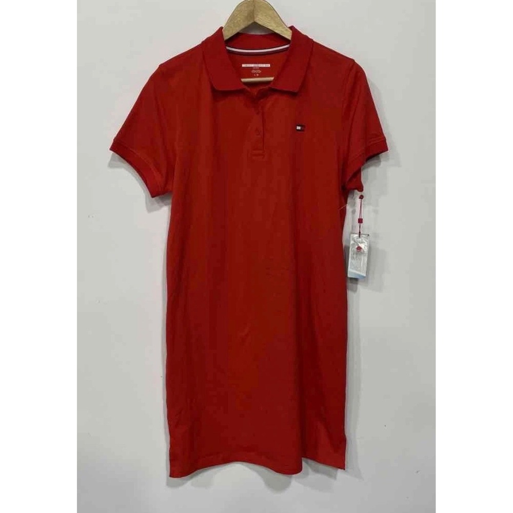 Tommy Hilfiger❤️ Sport Womens Red Polo Mini Dress Short Sleeve Pockets Sz L NWT - Picture 2 of 5